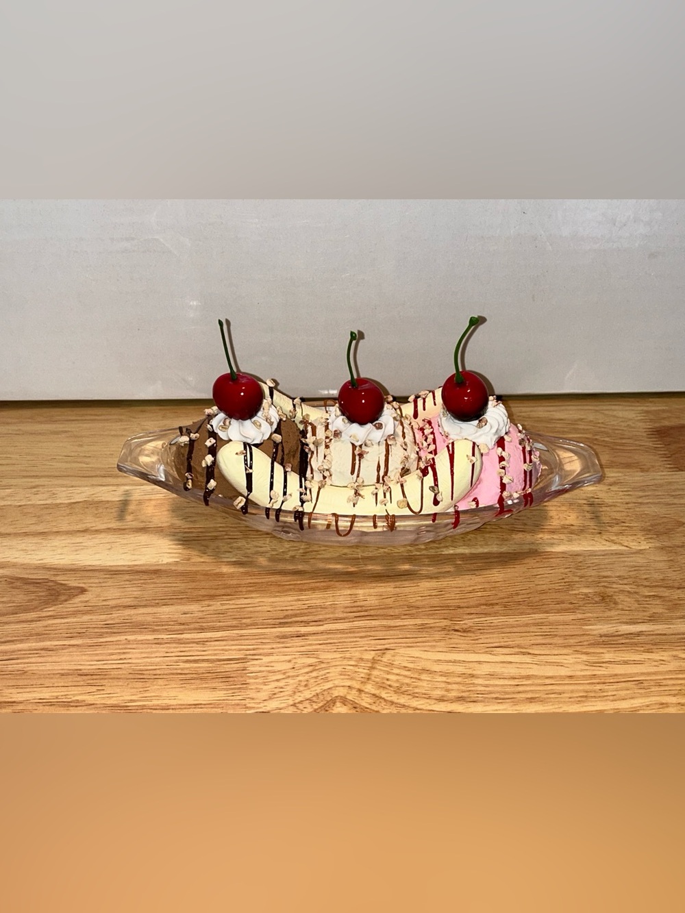 Decorative Faux Banana Split Centerpiece - Cream, Pink, Brown Handmade - Picture 4 of 7
